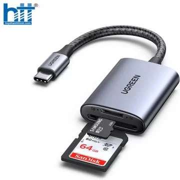 Đầu đọc thẻ SD/TF chuẩn USB Type-C Ugreen 80888 vỏ nhôm cao cấp
