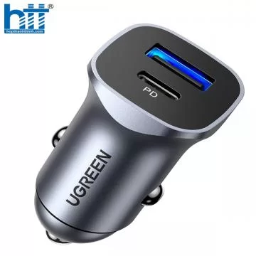 Ugreen 30780 18W màu đen Bộ sạc ô tô 2 cổng USB 2.4A + TypeC CD130 20030780