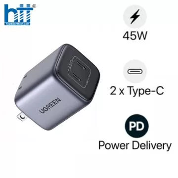 Củ sạc nhanh Nexode GaN 45W 2 cổng USB Type-C x2 Hỗ trợ QC4+, PD3.0 Ugreen 90572 cao cấp (US)
