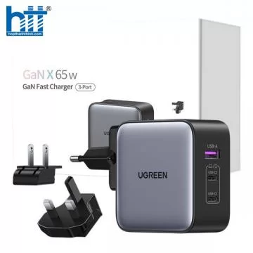 Củ sạc nhanh 65W GaN 3 cổng USB Type-C x2 USB Type-A x1 Hỗ trợ QC4+, PD3.0.. Ugreen 90409 cao cấp