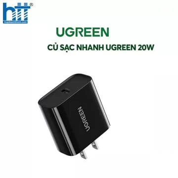 Củ sạc nhanh UGREEN 10184 cổng PD USB-C 20W chân dẹt US (Đen)