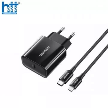 Ugreen 50799 20W bộ kit sạc nhanh PD và cáp USB type C ra Lightning MFI cho iPhone màu đen CD137 20050799