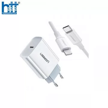 Bộ củ sạc nhanh 20W kèm cáp Type-C to Lightning dài 1M Ugreen 50698 cao cấp (EU)