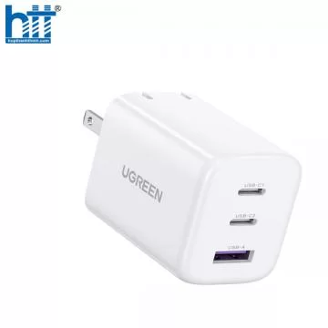 Ugreen 90496 65W Bộ sạc nhanh gồm 2 cổng USB-C + USB-A chuẩn cắm EU Màu Trắng cd275 20090496