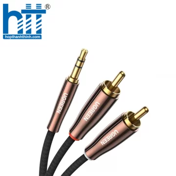 Ugreen 80844 0,5m 3,5mm Nam đến 2 * RCA Vỏ đồng Bện Cáp Aux màu đen với đầu nâu AV170 10080844
