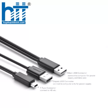 UGREEN 10347 1M MÀU ĐEN CÁP SẠC TRUYỀN DỮ LIỆU USB 2.0 SANG MICRO USB CÓ TRỢ NGUỒN USB US107