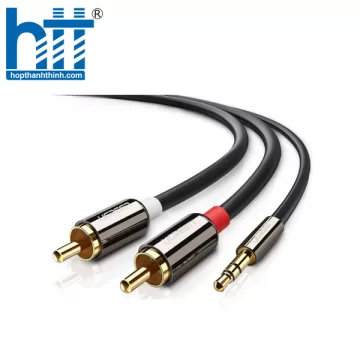 UGREEN 10584 2M MÀU ĐEN CÁP ÂM THANH 2 ĐẦU BÔNG SEN SANG 3.5MM DƯƠNG MẠ VÀNG AV116
