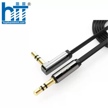 UGREEN 10597 1M MÀU ĐEN CÁP ÂM THANH 2 ĐẦU 3.5MM DƯƠNG ĐẦU VUÔNG GÓC MẠ VÀNG AV119