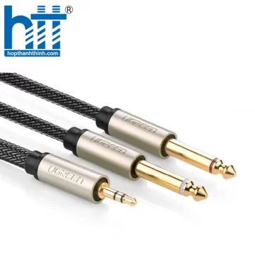 Ugreen 10615 2M màu xám cáp 3.5mm TRS ra 2 cổng 6.35mm TS AV126 20010615