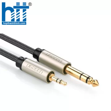 UGREEN 10625 1M MÀU XÁM ĐEN CÁP 3.5MM TRS RA 6.35MM TS STEREO PRO AUDIO MẠ VÀNG 24K AV127