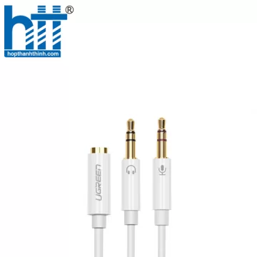 Ugreen 20897 20CM màu Trắng Dây chuyển âm thanh 3.5mm âm sang Jack Mic + Loa dương AV140 20020897