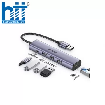 Ugreen 20915 hub chia từ 1 cổng usb ra 3 cổng 3.0 + Rj45 1000Mbps gigabíts Ethernet CM475 20020915