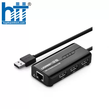 Ugreen 20265 28CM màu Đen HUB chuyển đổi USB 3.0 Sang 3 USB 3.0 + LAN cao cấp hỗ trợ tốc độ 1 Gbps 20265 20020265