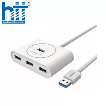 Ugreen 20283 1m màu Trắng Bộ chia HUB USB 3.0 sang 4 USB 3.0 hỗ trợ nguồn micro 5V cổng micro CR113 20020283