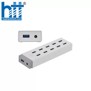 Ugreen 20297 Màu Trắng Bộ chia HUB USB 3.0 sang 10 USB 3.0 hỗ trợ nguồn 12V CR117 20020297