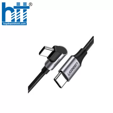 Ugreen 20582 0.5M 100W Vỏ Alu Màu Đen USB Loại C Đực 20V - 5A Góc Cạnh Cáp Tròn mạ Niken US334 10020582