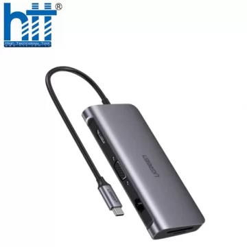 Bộ chuyển USB type C to 3xUSB3.0 4K-HDMI VGA RJ45 SD-TF PD hỗ trợ PD 3.0 CM179 Ugreen 70490 100W 9 trong 1 màu xám