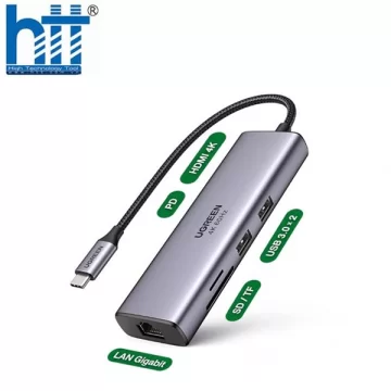 Bộ chuyển USB C 7 trong 1 Ugreen 60515, hỗ trợ HDMI 4K@60Hz + USB + LAN Gigabit + SD/ TF + PD100W