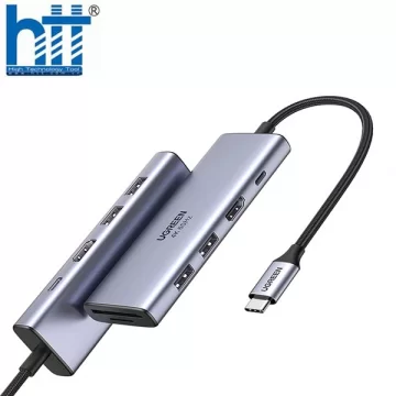 HUB USB-C to HDMI 4K@60Hz kèm Hub 2 USB 3.0 + SD/TF Cao Cấp Ugreen 60384 Sạc ngược USB – C 100W