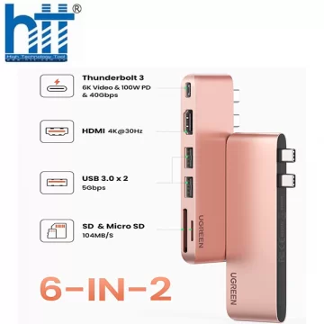 Hub Chuyển USB-C Cho Macbook Type C Sang HDMI+USB+SD/TF+Sạc PD 100W Ugreen 90288