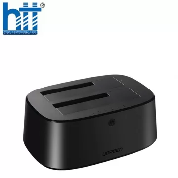 Dock đựng ổ cứng màu đen nguồn UK Ugreen 50856 USB 3.0 sang Sata Dual Bay