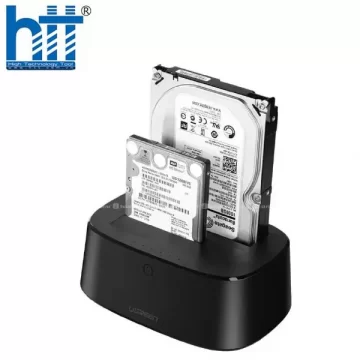 Dock đựng ổ cứng màu đen nguồn UK Ugreen 50856 USB 3.0 sang Sata Dual Bay