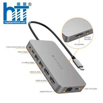 CỔNG CHUYỂN HYPERDRIVE DUAL 4K HDMI 10-IN-1 (2 MÀN HÌNH) USB-C HUB FOR MACBOOK M1/M2 HDM1H