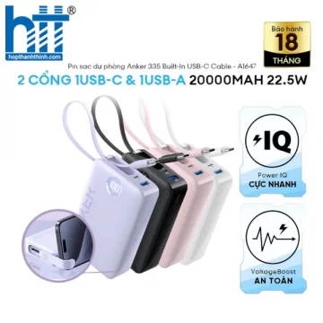 Pin Dự Phòng Anker 20000 22.5W (Built-In USB-C Connector) - A1647 Black
