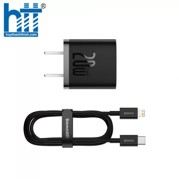 Bộ combo củ sạc + cáp sạc nhanh Lightning 20W Baseus GaN5 Fast Charger 1C CCGN040101 ( BLACK )