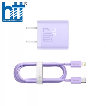 Bộ combo củ sạc + cáp sạc nhanh Lightning 20W Baseus GaN5 Fast Charger 1C CCGN040105 ( PURPLE )