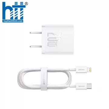 Bộ combo củ sạc + cáp sạc nhanh Lightning 20W Baseus GaN5 Fast Charger 1C CCGN040102 ( WHITE )