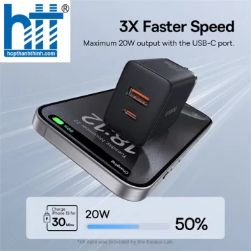 Cốc Sạc Nhanh OS-Baseus Cube Fast Charger C+U 20W (Chân cắm tròn) P10111403113-00