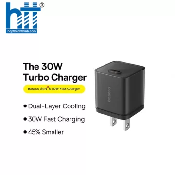 Cốc sạc nhanh TypeC Baseus GaN5S 1C 30W US Cluster P10162505113-00