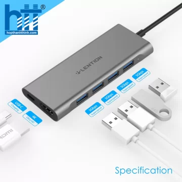 Bộ chuyển đổi USB-C 6 trong 1 Lention C35H-1M-GR