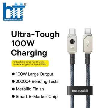 Cáp Sạc Nhanh Baseus Unbreakable Series Fast Charging Data Cable Type-C to Type-C 100W WHITE 1M
