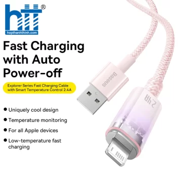 Cáp Sạc Nhanh USB to iP Baseus Explorer Series Fast Charging Cable with Smart Temperature Control WHITE 1M