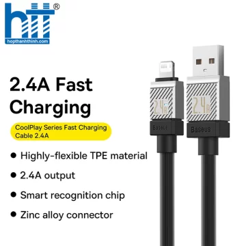 Cáp Sạc Nhanh USB to iP Baseus CoolPlay Series Fast Charging Cable USB to iP 2.4A WHITE 2M