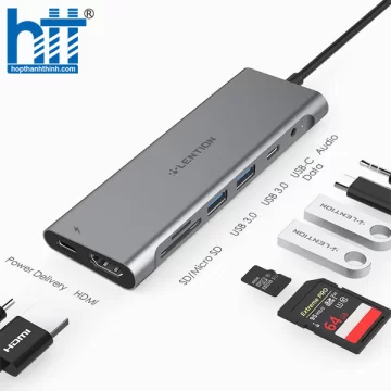 Bộ chuyển đổi USB-C 8 trong 1 Lention C37HACR-1M (cáp dài 1m) SLIVER