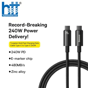 Cáp Sạc Nhanh Baseus Tungsten Gold Fast Charging Data Cable Type-C to Type-C 240W 2M
