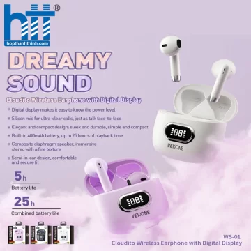 Tai Nghe Bluetooth Wekome Dreamy Sound WS-01 Wireless Earphone Black