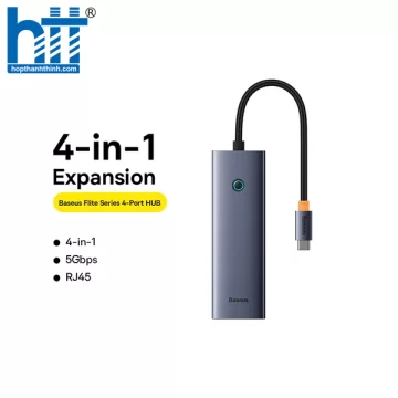 Hub Mở Rộng Kết Nối Đa Năng OS-Baseus Flite Series HUB Docking Station Space Grey Type-C to 4 Port ( RJ45 )