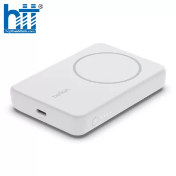 Pin sạc dự phòng không dây Belkin BOOSTCHARGE Magnetic 7.5W 5.000mAh có chân chống, cáp đi kèm C-C 1m White