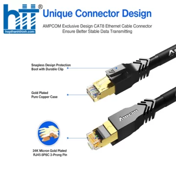 Cáp mạng Ampcom Cat8 5M đúc sẵn 2 đầu AYWW8050BK