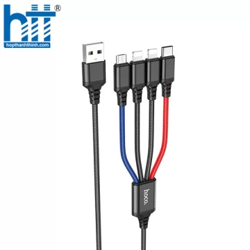 Cáp Sạc X76 4-in-1 Super charging cable iP+iP+Type-C+Micro 1M 2A (Đen-Đỏ-Xanh)