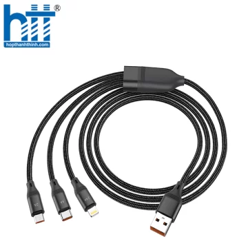 Cáp Sạc U104 3-in-1 Ultra 6A fast charging data cable for iP+Micro+Type-C 1.2M (Đen)