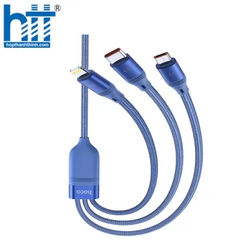 Cáp Sạc U104 3-in-1 Ultra 6A fast charging data cable for iP+Micro+Type-C 1.2M (Xanh)