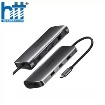 HUB Ugreen 40873 (9 in 1) USB C to HDMI + VGA + USB 3.0 + LAN 1Gbps + Card Reader đa năng