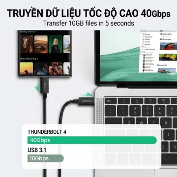 Cáp USB Type-C to USB Type-C Thunderbolt 4 dài 0.8m Ugreen 30389 truyền hình ảnh 8K@60Hz (PD 100W)