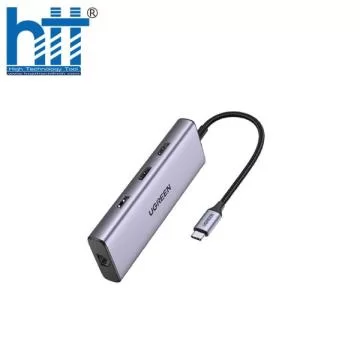 Thiết bị mở rộng 9 in 1 USB Type-C ra 2 cổng HDMI/USB/LAN Gigabit/PD 60W/SD/ TF Ugreen 90119 cao cấp