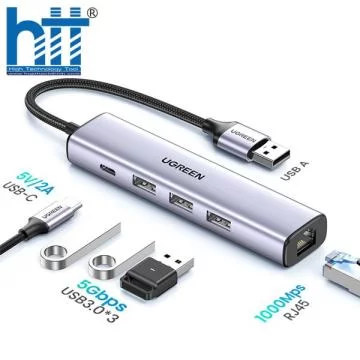 Hub chuyển đổi 5 in 1 USB Type-A ra Lan 1000Mbps Kèm HUB 3 Cổng USB 3.0 Ugreen 60554